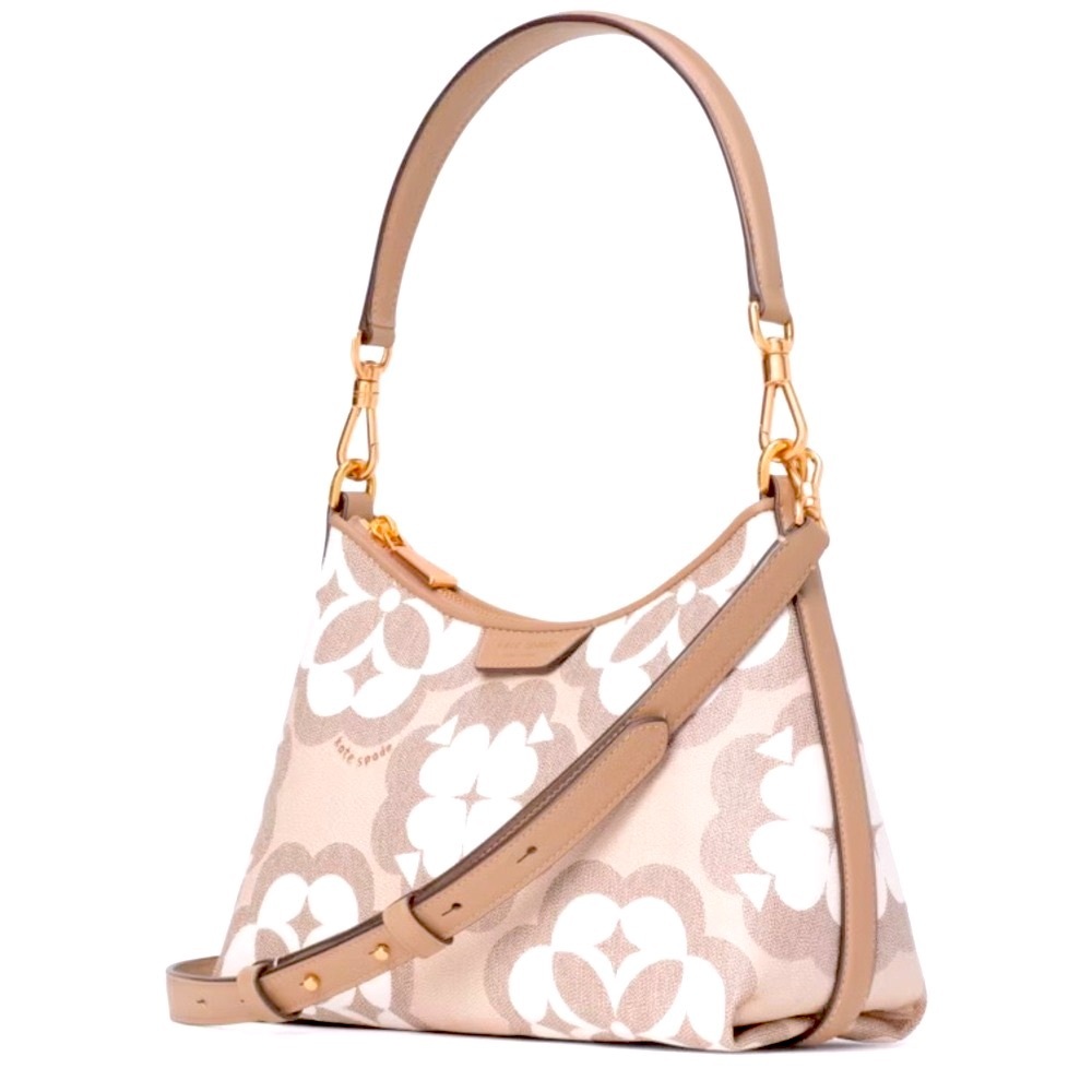 kate spade Beige and White Floral Canvas Crossbody Bag